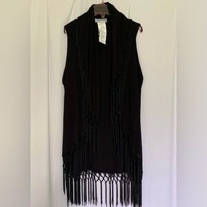 Joseph Ribkoff Vest Cardigan Tassel Fringe Trim Waterfall Collar Rayon Blend